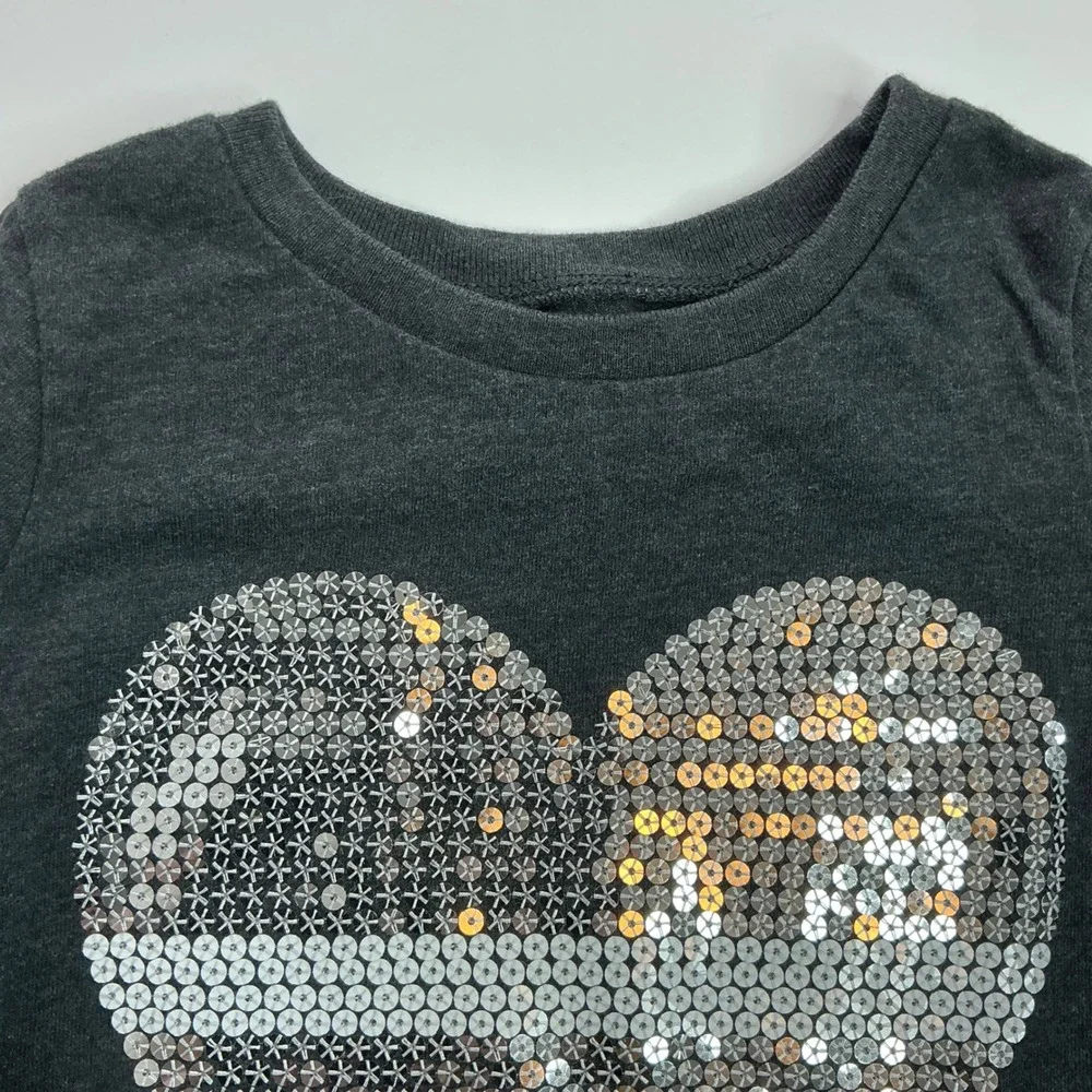 Carter's Gray Sequin Heart Long Sleeve Shirt Kids Size 6 Awesome 01 Graphic Tee